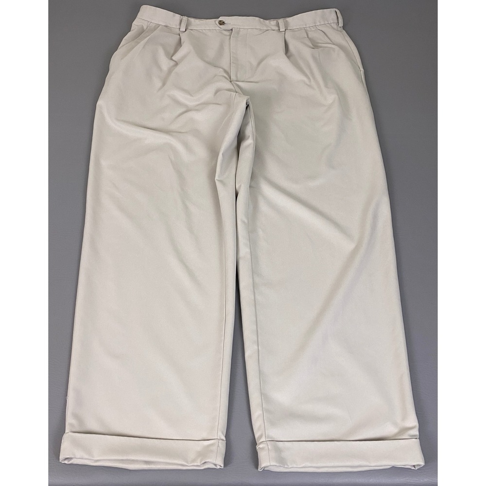 IZOD Golf Pants Mens 42x32 Stone Beige Pleated Cuffed Performance  Relaxed Fit